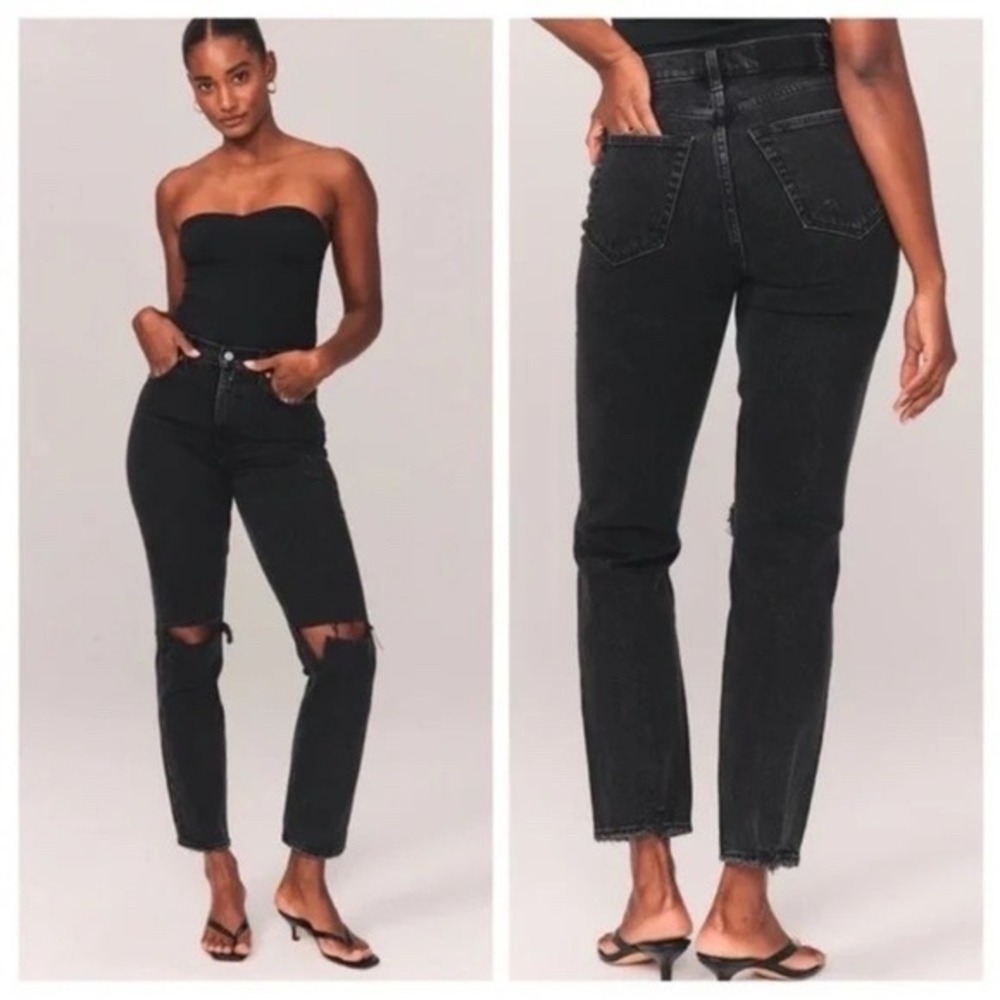 ABERCROMBIE & FITCH Size 16 LONG Curve Love 90s Ultra High Rise‎ Straight Black